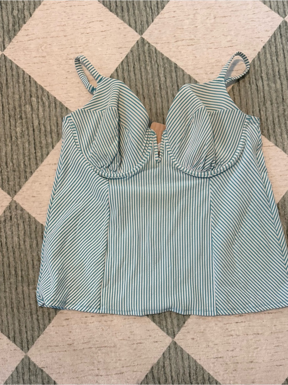 Cacique Swim 44DDD Blue White Striped Underwire Tankini Top Plus Size